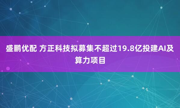 盛鹏优配 方正科技拟募集不超过19.8亿投建AI及算力项目